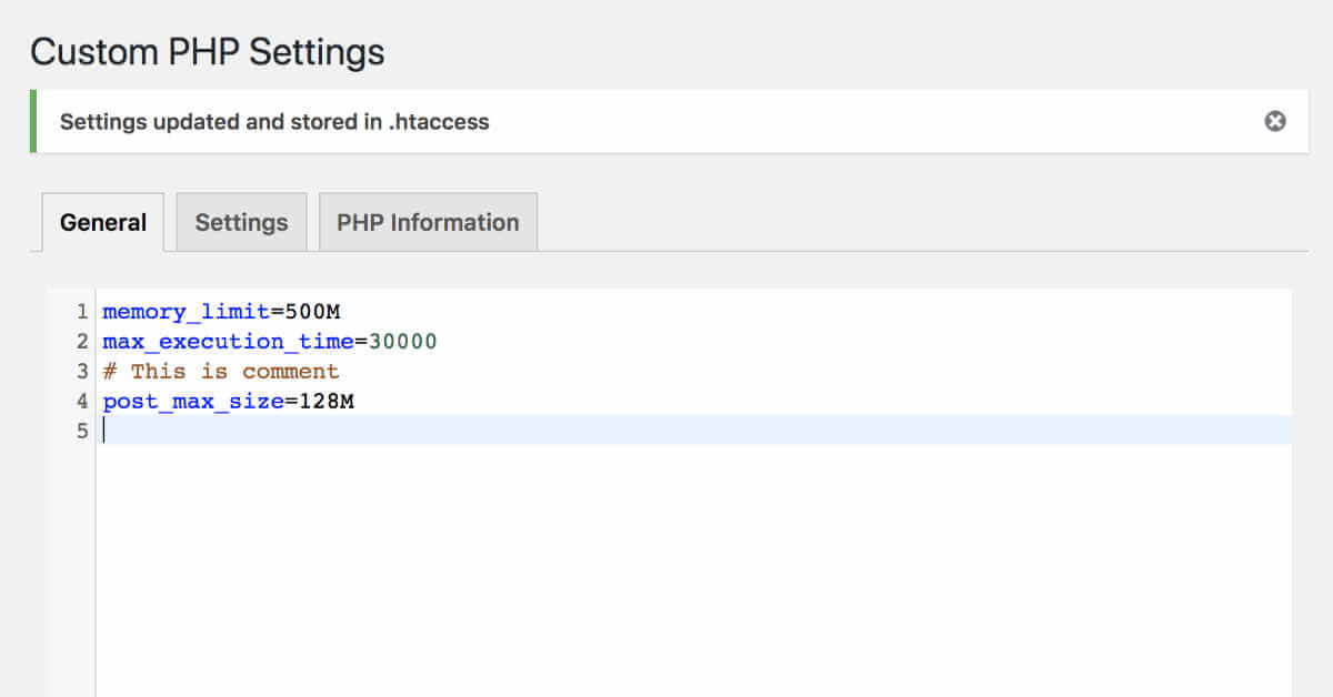 WP Custom PHP Settings Plugin